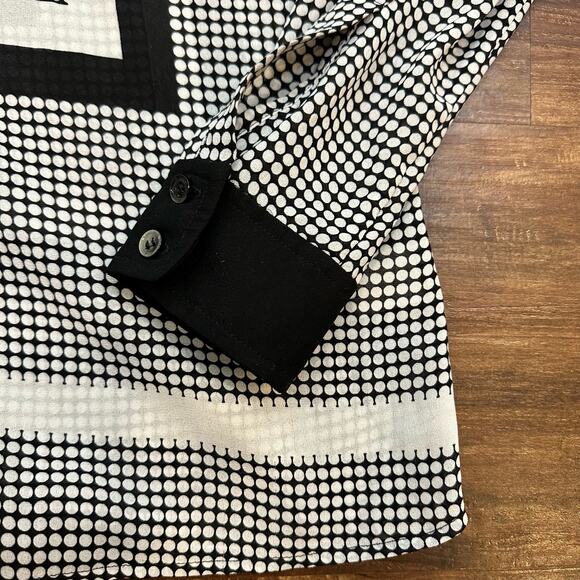 Halogen Black White Semi Sheer Button Down Top Geometric Print Dot Blouse XS - Picture 5 of 9